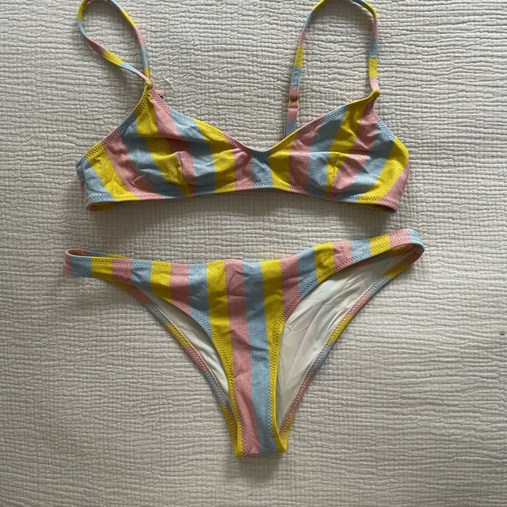Solid and Striped metallic stripe swimsuit